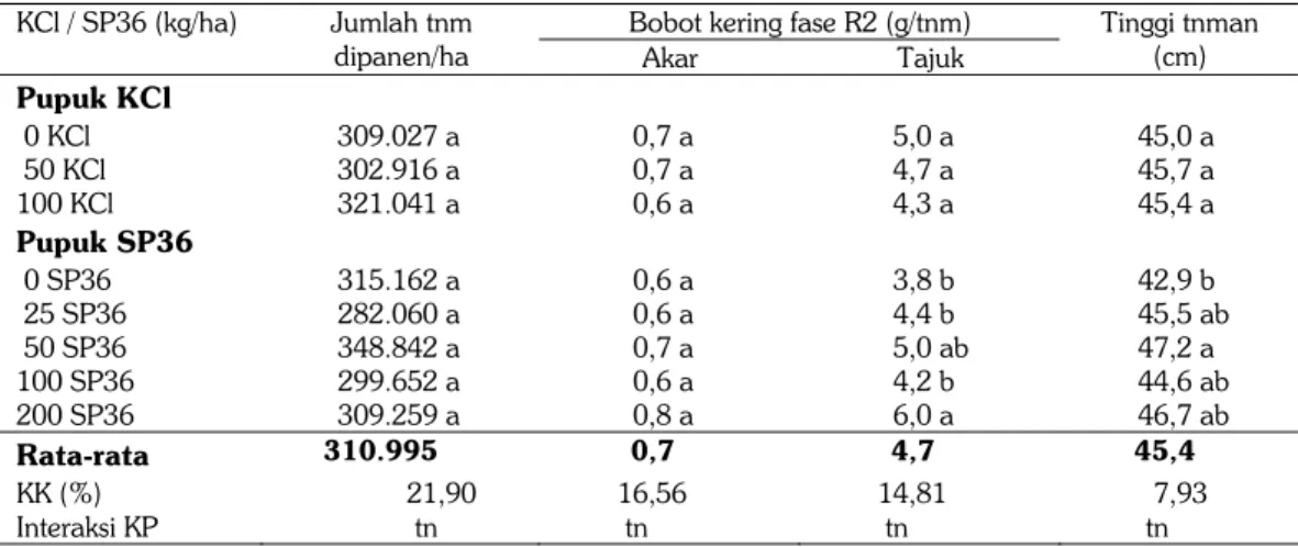 Tabel 7.  Pengaruh pemupukan P dan K terhadap pertumbuhan kedelai varietas Sinabung di  lahan sawah Vertisol bekas padi dengan jerami padi dibakar