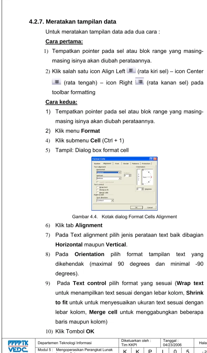 Gambar 4.4.   Kotak dialog Format Cells Alignment 