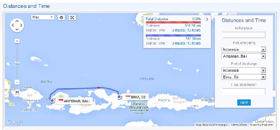 Gambar 5 Peta jalur pelayaran Ampenan - Bima  Pelayaran Bima NTB -  Waingapu, Sumba Timur  Bima - Waingapu  279 km / 150.647 nm (0.6 hari) 