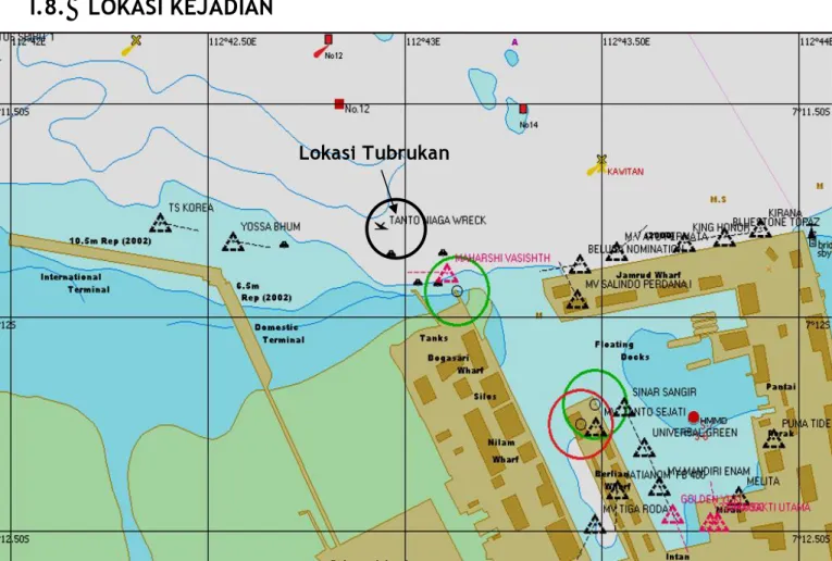 Gambar I.2 Lokasi kejadian tubrukan KM. Tanto Niaga dengan KM. Mitra Ocean  