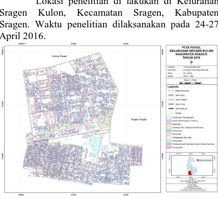 Gambar 1. Peta Persil Kelurahan Sragen Kulon, Kecamatan Sragen, Kabupaten Sragen. 