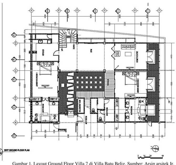 Gambar 1. Layout Ground Floor Villa 7 di Villa Batu Belig. Sumber: Arsip arsitek Ir. 