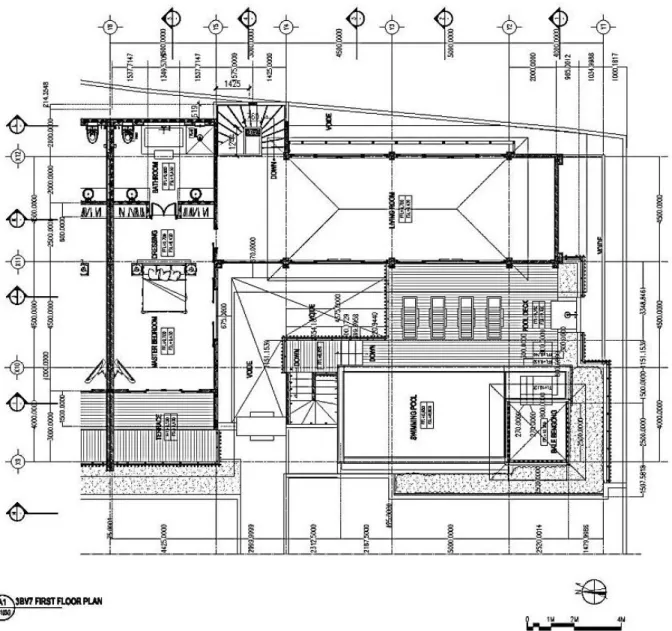 Gambar 2. Layout First Floor Villa 7 di Villa Batu Belig. Sumber: Arsip arsitek Ir. Dewa  Ketut Ambara Putra