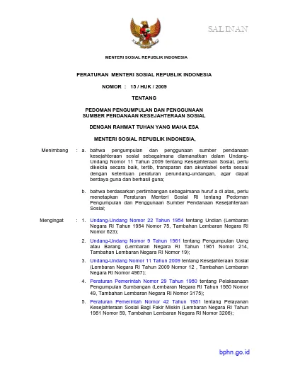 MENTERI SOSIAL REPUBLIK INDONESIA PERATURAN MENTERI SOSIAL REPUBLIK ...