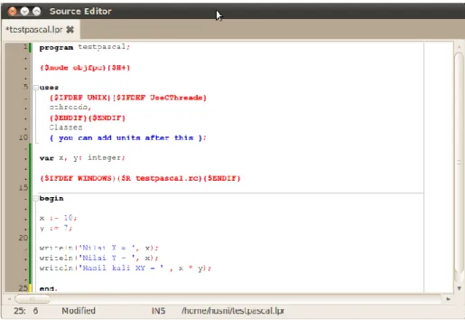 Gambar 7. Kode Program Pascal di dalam Source Editor. 