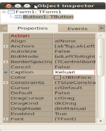 Gambar 10. Mengubah properti Button 1 melalui Object Inspector. 