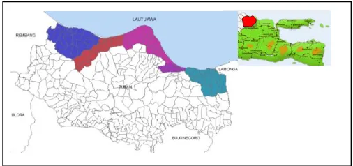Gambar. 1. Lokasi Kabupaten Tuban (diarsir warna merah). 