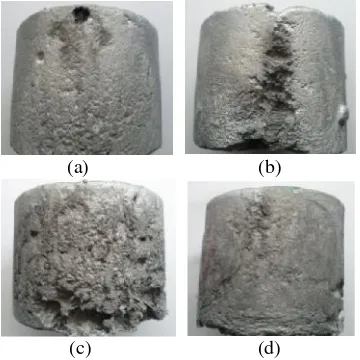 Gambar. 13. (a) Porositas surface pada produk cor 1,  (b) Porositas surfacepada produk cor 2, (c) Porositas surface pada produk cor 3, (d) Porositassurface pada produk cor 4