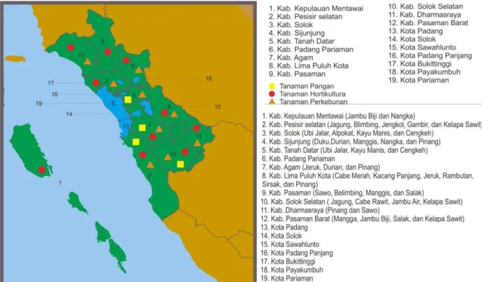 Gambar 1. Peta Komoditi Unggulan Masing-Masing Kabupaten Basis 