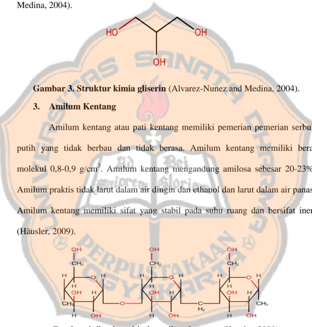 Gambar 3. Struktur kimia gliserin (Alvarez-Nunez and Medina, 2004). 