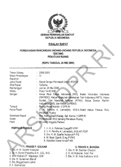 DEWAN PERWAKILAN RAKYAT REPUBLIK INDONESIA RISALAH RAPAT . PEMBAHASAN ...