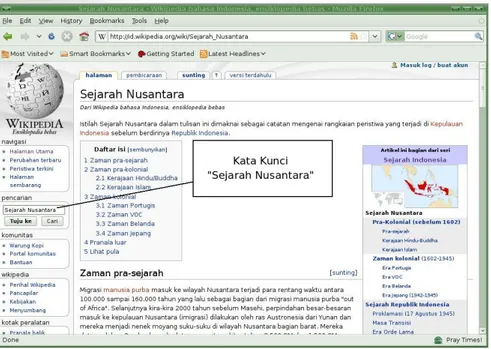 Gambar 6.3 Mencari Informasi  Tentang Sejarah Nusantara di  Wikipedia