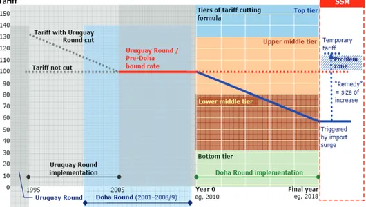 Gambar  1  menunjukkan  per- per-ubahan  hambatan  tarif  semenjak  negosiasi  Uruguay  Round  sampai  negosiasi  Doha  Development  Agenda  saat  ini