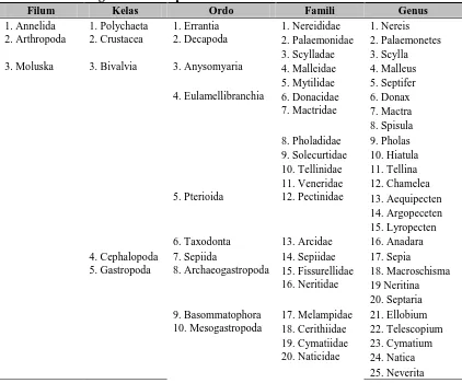 Tabel 3.1 Klasifikasi Makrozoobenthos yang Didapatkan Pada Setiap Stasiun Penelitian di Beberapa Lokasi di Perairan Kuala Tanjung Kecamatan Medang Deras Kabupaten Batubara