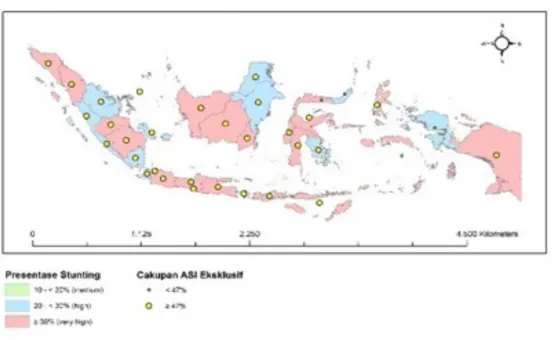 Gambar 4. Cakupan ASI eksklusif di Indonesia tahun 2018. 