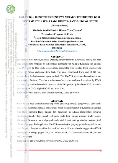 ISOLASI DAN IDENTIFIKASI SENYAWA METABOLIT SEKUNDER DARI EKSTRAK ETIL ...