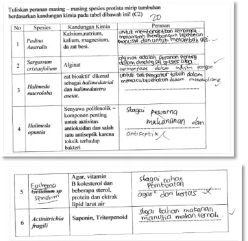 Gambar 6.Contoh jawaban siswa pada indikator aspek kognitif tingkat C2 (LKS Kelas  Eksperimen) 