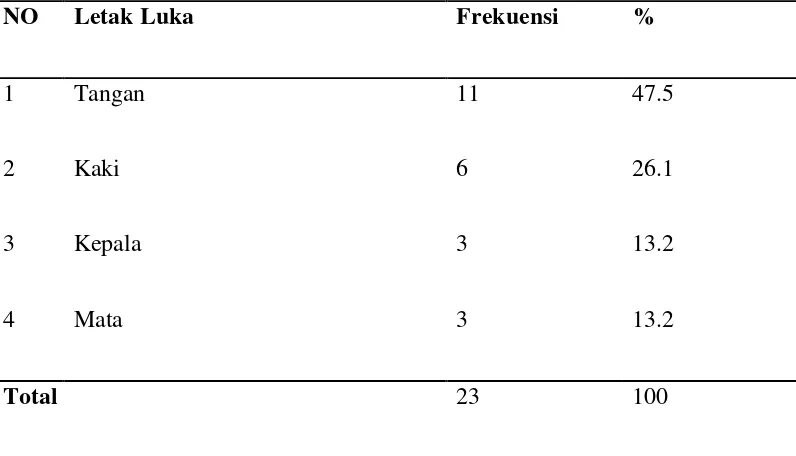 Tabel 4.5  Distribusi Frekuensi Kecelakaan Kerja Menurut Letak Luka pada 