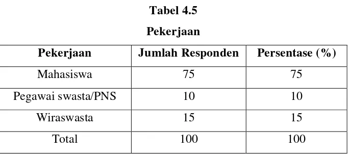 Tabel 4.5 Pekerjaan 