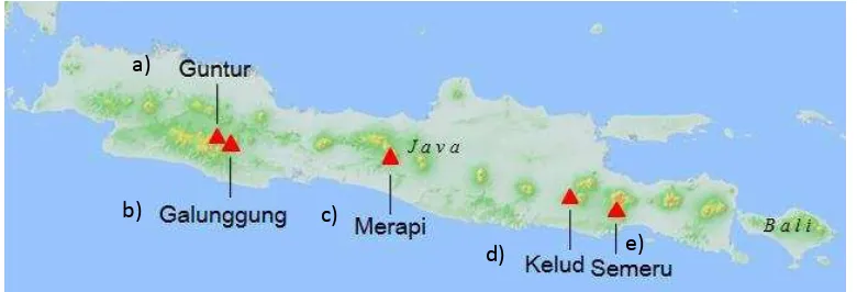Gambar 3. 1. Gambar Beberapa Gunungapi di Pulau Jawa 