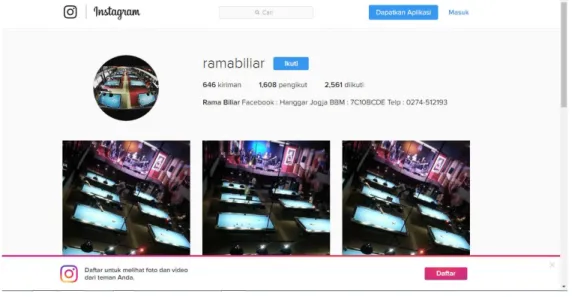 Gambar 3.8 Akun Instagram New Hanggar Billiard 