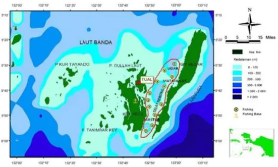 Gambar 1. Peta lokasi penelitian perairan Kepulauan Kei Kabupaten Maluku Tenggara. 