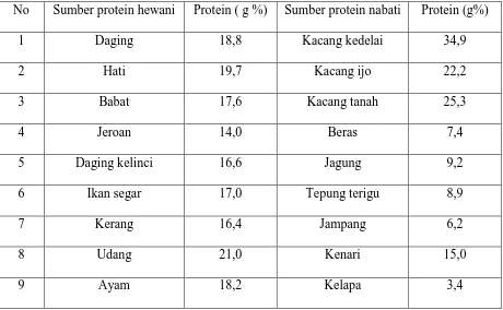 Tabel 1. Daftar Kadar Protein Beberapa Bahan Makanan 
