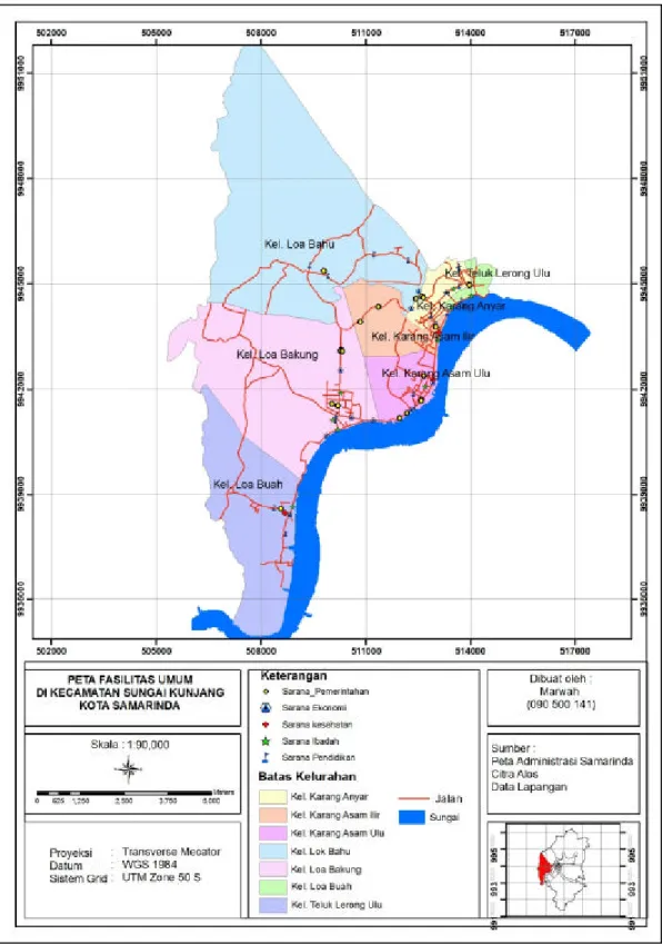 Gambar 3.  Hasil Pemetaan Fasilitas Umum di Kecamatan Sungai Kunjang 