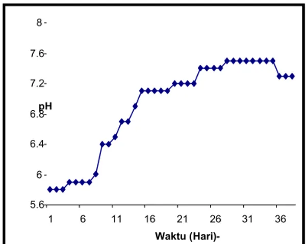 Gambar 4. 1. Grafik Hubungan  antara pH dengan  waktu (hari)