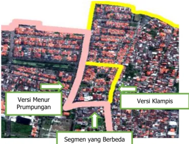 Gambar 17.  Perbedaan Segmen Batas antara Kelurahan  Menur  Prumpungan  dengan  Kelurahan  Klampis Ngasem