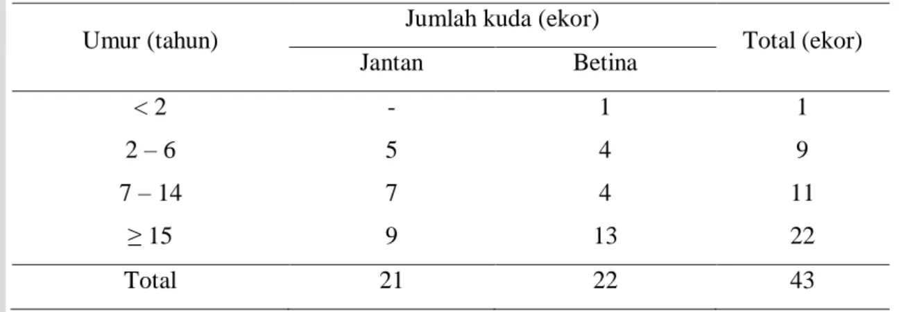 Tabel 2.  Jumlah Kuda Menurut Rentang Umur dan Jenis Kelamin 