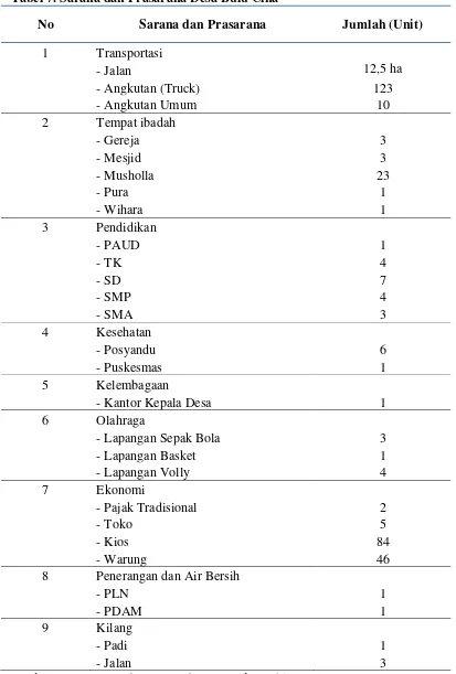 Tabel 7. Sarana dan Prasarana Desa Bulu Cina 