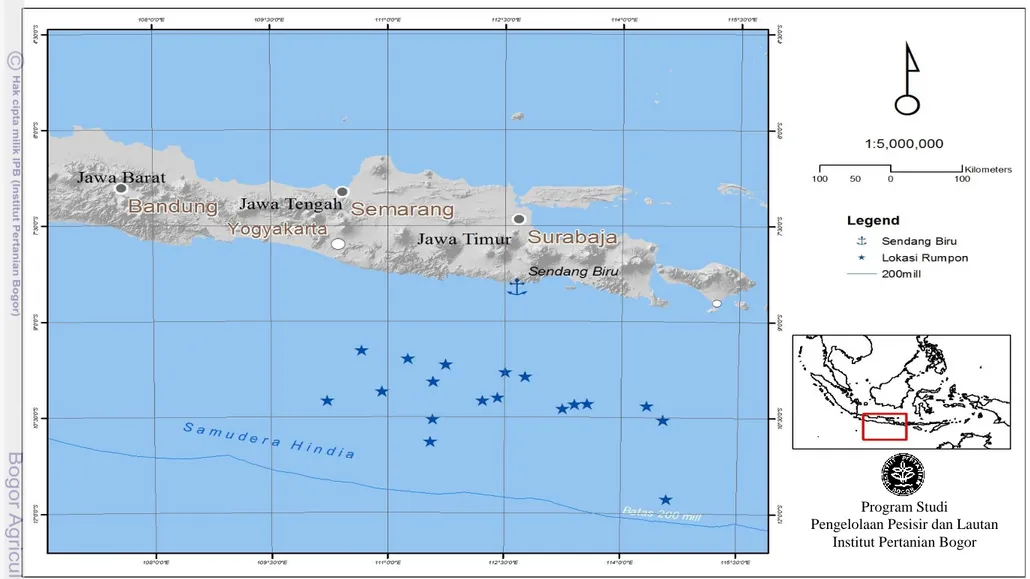 Gambar 4  Lokasi penelitian Keberlanjutan Sumberdaya Perikanan Cakalang di Perairan ZEEI Samudera Hindia Selatan Jawa Timur
