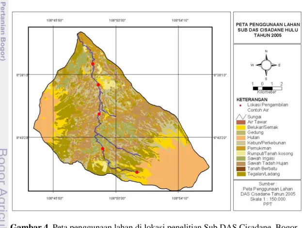 Gambar 4. Peta penggunaan lahan di lokasi penelitian Sub DAS Cisadane, Bogor. 