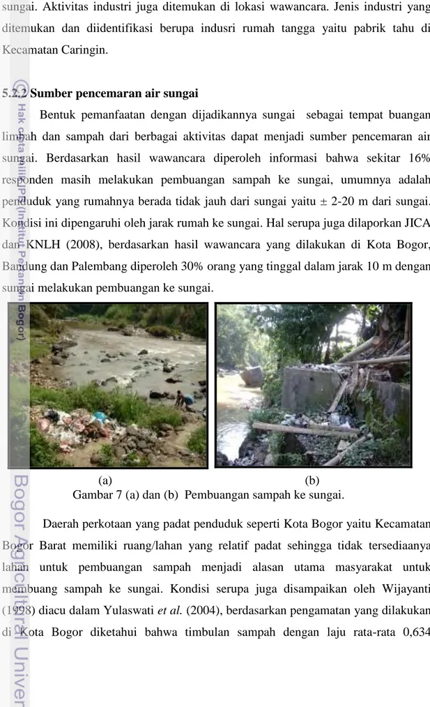 Gambar 7 (a) dan (b)  Pembuangan sampah ke sungai. 