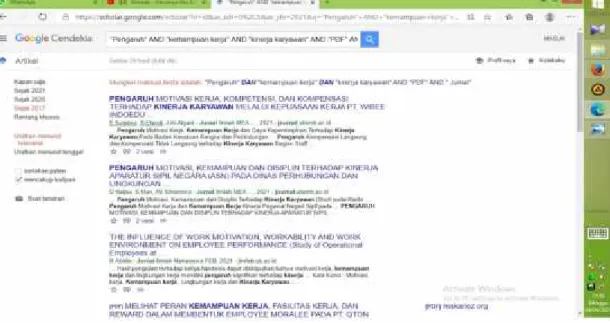 Gambar 3.5 Hasil pencarian jurnal pada laman web Google Cendikia