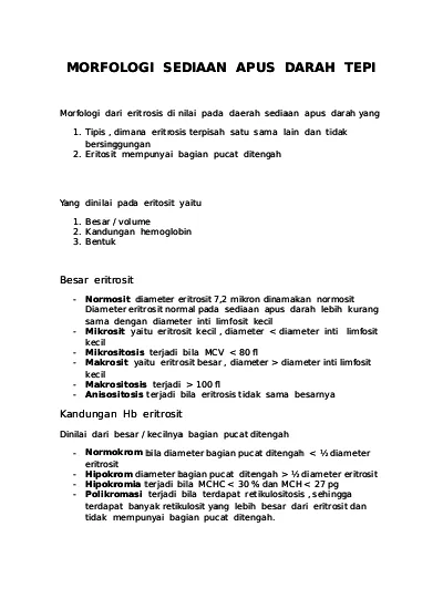 Morfologi Sediaan Apus Darah Tepi 