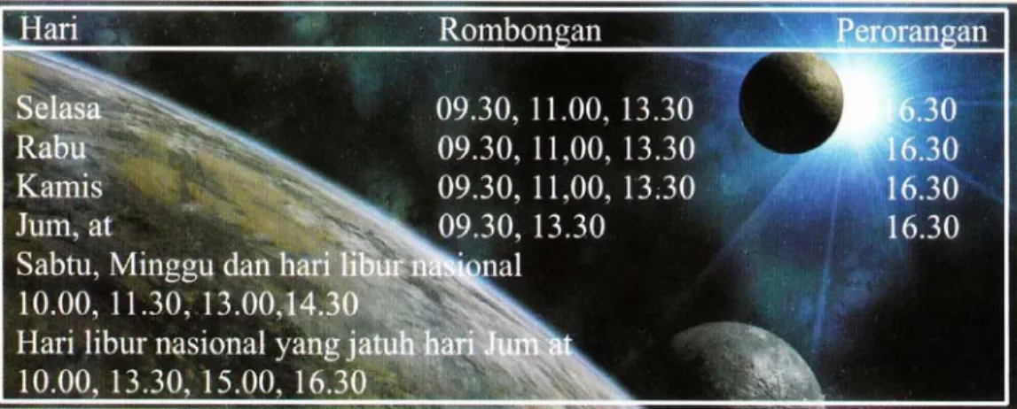 Gambar 2.1: Jadwal Pertunjukan  Planetarium Jakarta 