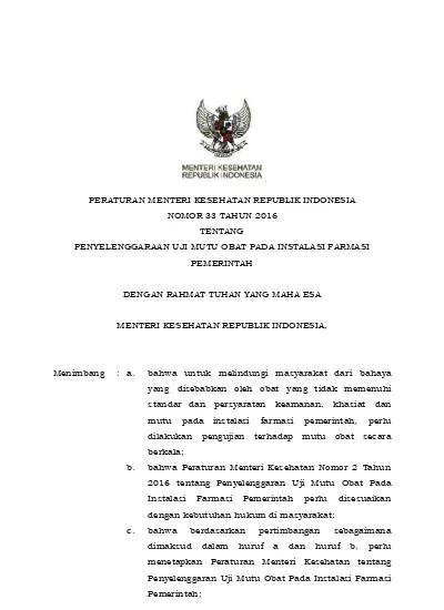 RANCANGAN PERATURAN MENTERI KESEHATAN REPUBLIK INDONESIA NOMOR 33 TAHUN ...