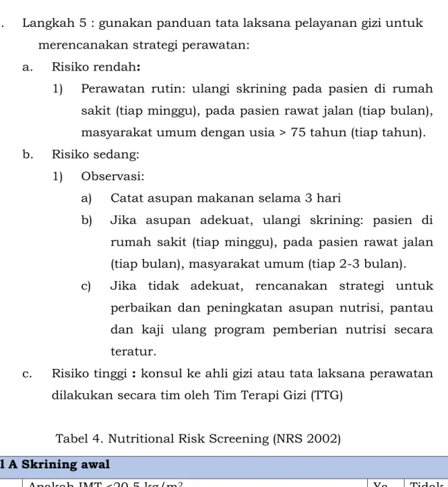 Tabel 4. Nutritional Risk Screening (NRS 2002) Tabel A Skrining awal 