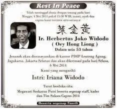 Gambar 1.3 Kampanye Hitam yang Ditujukan Kepada Pasangan  Calon Presiden dan Wakil Presiden Jokowi-JK 