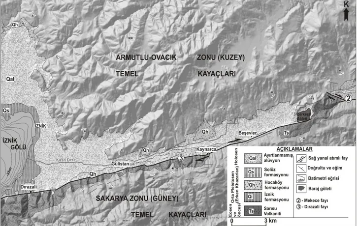 Şekil 5. Mekece-İznik koridorunun neotektonik dönem jeoloji haritası 