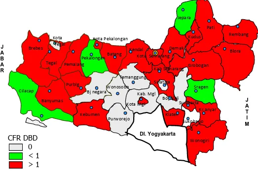 Gambar 3.17 Peta CFR DBD kabupaten/kota di Provinsi Jawa Tengah Tahun 2008–2012 