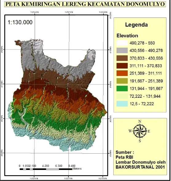 Gambar 2. Peta Kemiringan Lereng Kecamatan Donomulyo 