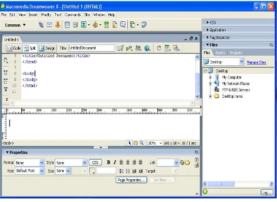 Gambar 3.13  Tampilan area kerja Macromedia Dreamweaver 8.0 