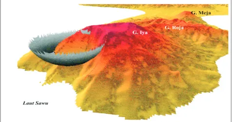 Gambar 7. Simulasi pemodelan komputer untuk material yang mungkin longsor bila  terjadi letusan
