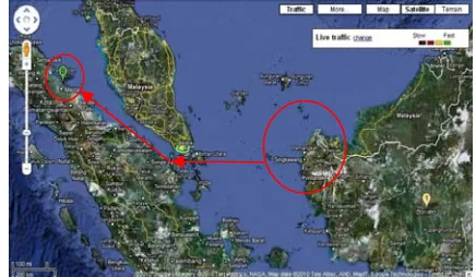 Gambar 1. Alur Perairan  Barge dari Kalimantan menuju Belawan. 