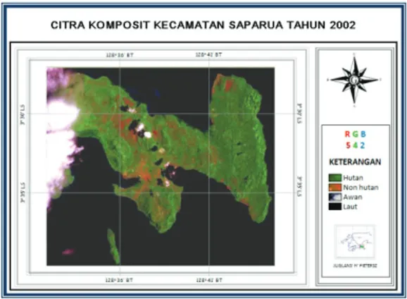 Gambar 1.  Peta Citra Komposit band 542   Kecamatan Saparua,   2002