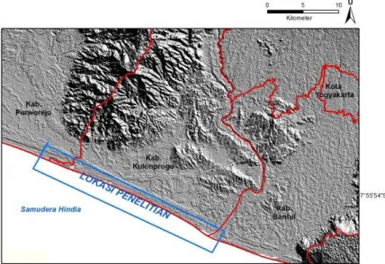 Gambar 1. Lokasi Penelitian Pesisir Selatan Kulonprogo  Sumber: SRTM 30meter 
