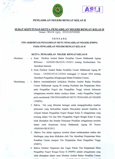 PENGADILAN NEGERI RENGAT KELAS II. SURAT KEPUTUSAN KETUA PENGADILAN ...